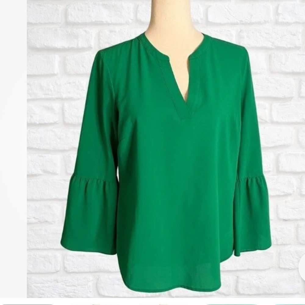 J. Crew Vibrant Green Bell Sleeve Blouse